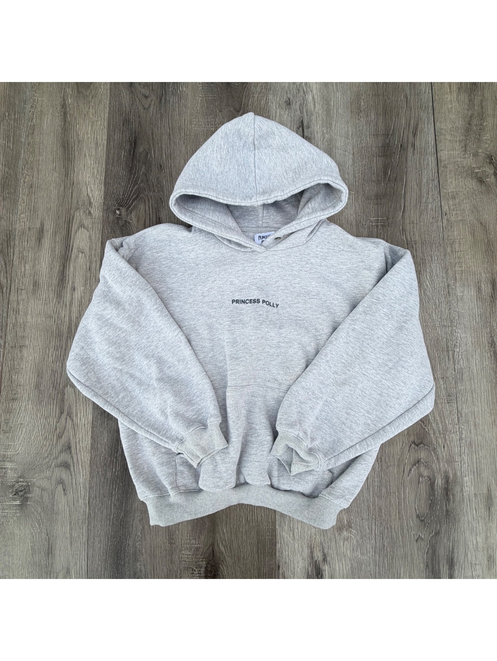 Princess Polly Hooded Sweatshirt Bubble Text Grey Marle / Slate size 4